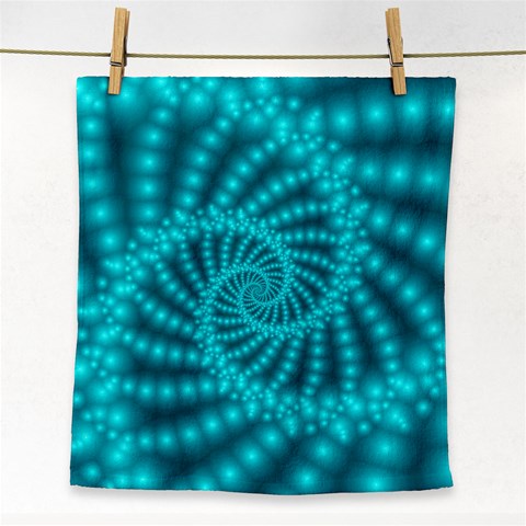 Glossy Pastel Blue Beaded Spiral Fractal Face Towel from ArtsNow.com Front