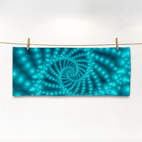 Glossy Pastel Blue Beaded Spiral Fractal Hand Towel from ArtsNow.com Front