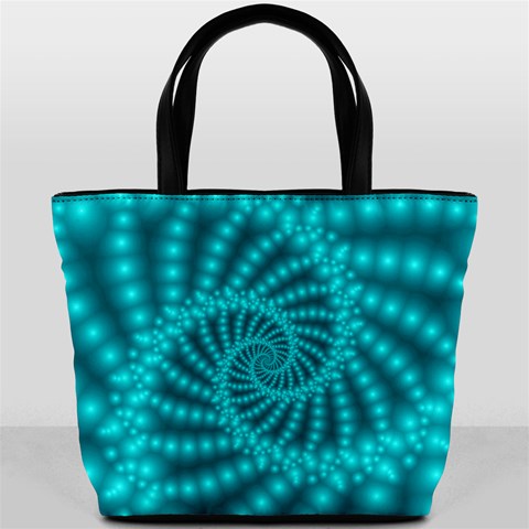 Glossy Pastel Blue Beaded Spiral Fractal Bucket Bag from ArtsNow.com Front