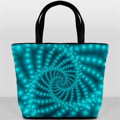 Glossy Pastel Blue Beaded Spiral Fractal Bucket Bag from ArtsNow.com Front