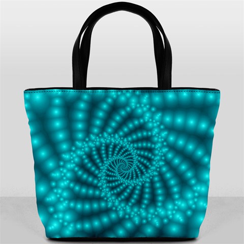 Glossy Pastel Blue Beaded Spiral Fractal Bucket Bag from ArtsNow.com Back