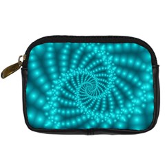 Glossy Pastel Blue Beaded Spiral Fractal Digital Camera Leather Case from ArtsNow.com Front