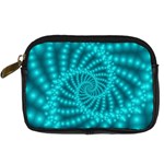 Glossy Pastel Blue Beaded Spiral Fractal Digital Camera Leather Case