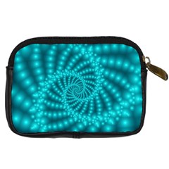 Glossy Pastel Blue Beaded Spiral Fractal Digital Camera Leather Case from ArtsNow.com Back