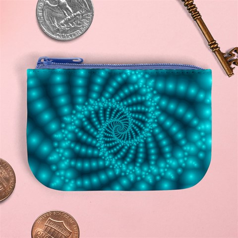 Glossy Pastel Blue Beaded Spiral Fractal Mini Coin Purse from ArtsNow.com Front