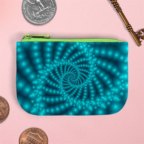 Glossy Pastel Blue Beaded Spiral Fractal Mini Coin Purse from ArtsNow.com Front