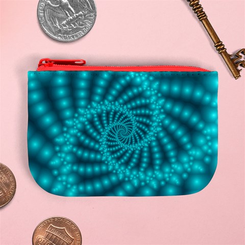 Glossy Pastel Blue Beaded Spiral Fractal Mini Coin Purse from ArtsNow.com Front