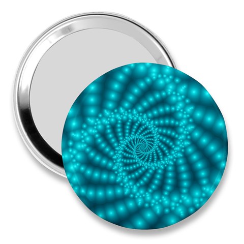 Glossy Pastel Blue Beaded Spiral Fractal 3  Handbag Mirror from ArtsNow.com Front