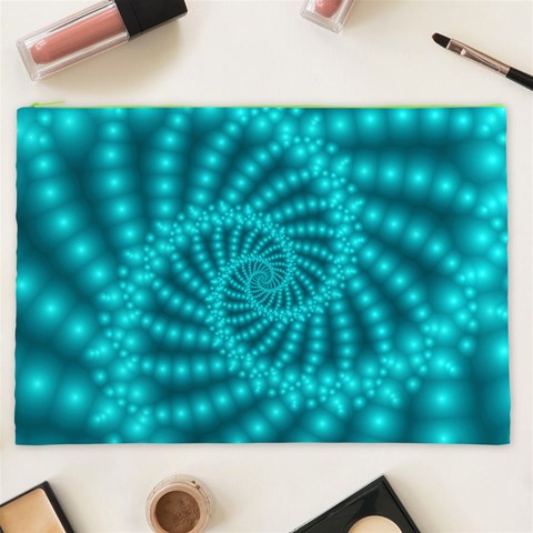 Glossy Pastel Blue Beaded Spiral Fractal Cosmetic Bag (XXL) from ArtsNow.com Front