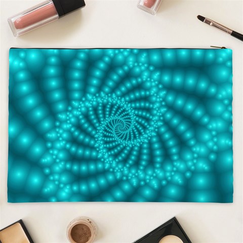 Glossy Pastel Blue Beaded Spiral Fractal Cosmetic Bag (XXL) from ArtsNow.com Back