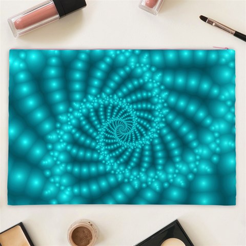 Glossy Pastel Blue Beaded Spiral Fractal Cosmetic Bag (XXL) from ArtsNow.com Back