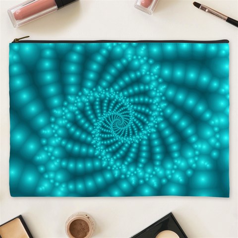 Glossy Pastel Blue Beaded Spiral Fractal Cosmetic Bag (XXXL) from ArtsNow.com Front