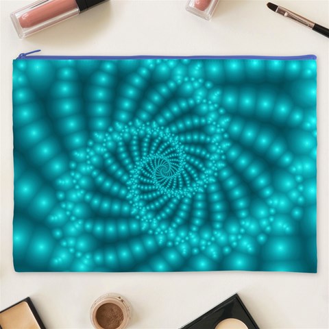 Glossy Pastel Blue Beaded Spiral Fractal Cosmetic Bag (XXXL) from ArtsNow.com Front