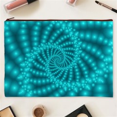 Glossy Pastel Blue Beaded Spiral Fractal Cosmetic Bag (XXXL) from ArtsNow.com Front