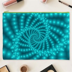 Glossy Pastel Blue Beaded Spiral Fractal Cosmetic Bag (XXXL) from ArtsNow.com Front