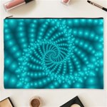 Glossy Pastel Blue Beaded Spiral Fractal Cosmetic Bag (XXXL)