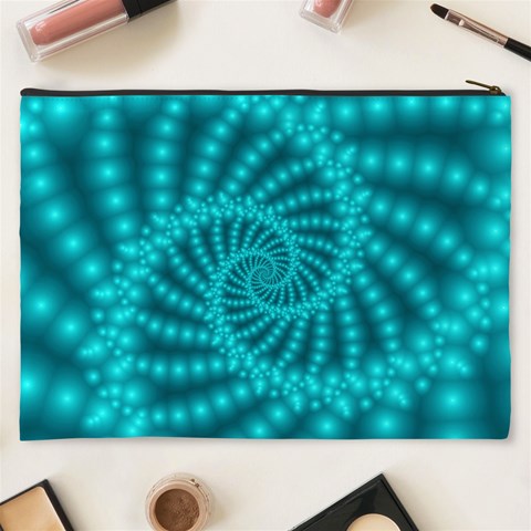 Glossy Pastel Blue Beaded Spiral Fractal Cosmetic Bag (XXXL) from ArtsNow.com Back