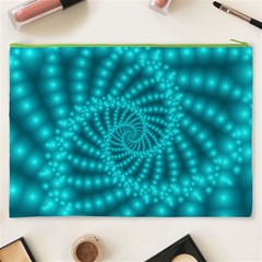 Glossy Pastel Blue Beaded Spiral Fractal Cosmetic Bag (XXXL) from ArtsNow.com Back