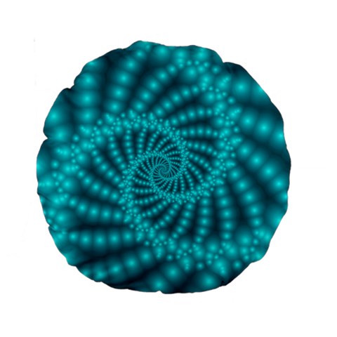 Glossy Pastel Blue Beaded Spiral Fractal Standard 15  Premium Round Cushion  from ArtsNow.com Back