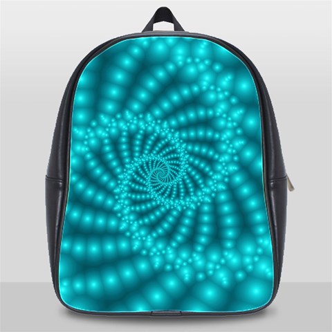 Glossy Pastel Blue Beaded Spiral Fractal School Bag (XL) from ArtsNow.com Front