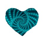 Glossy Pastel Blue Beaded Spiral Fractal Standard 16  Premium Heart Shape Cushion 