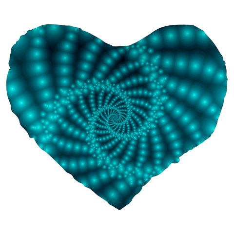 Glossy Pastel Blue Beaded Spiral Fractal Large 19  Premium Heart Shape Cushion from ArtsNow.com Front