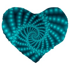 Glossy Pastel Blue Beaded Spiral Fractal Large 19  Premium Heart Shape Cushion from ArtsNow.com Front