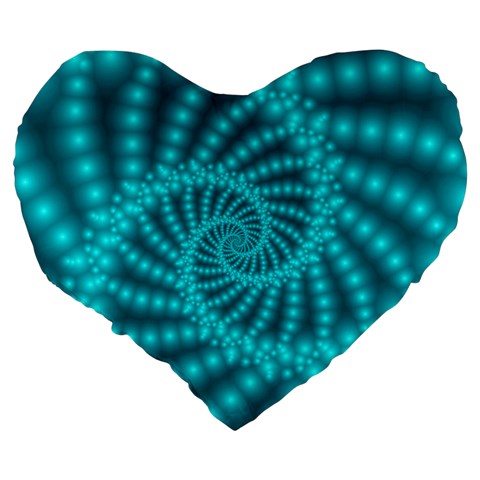 Glossy Pastel Blue Beaded Spiral Fractal Large 19  Premium Heart Shape Cushion from ArtsNow.com Back