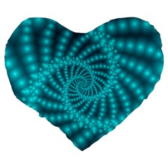 Glossy Pastel Blue Beaded Spiral Fractal Large 19  Premium Heart Shape Cushion from ArtsNow.com Back