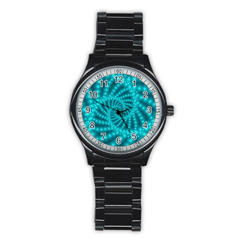 Glossy Pastel Blue Beaded Spiral Fractal Stainless Steel Round Watch from ArtsNow.com Front