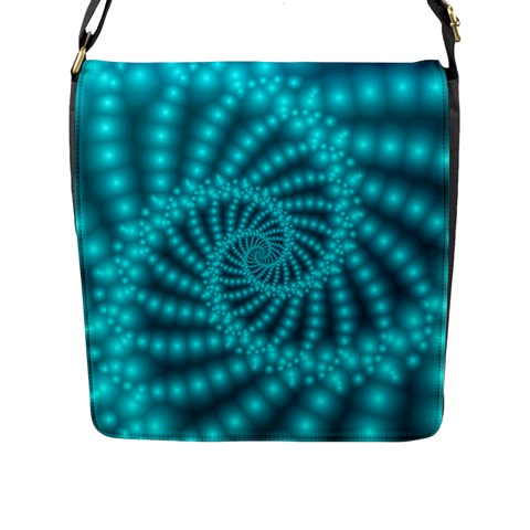 Glossy Pastel Blue Beaded Spiral Fractal Flap Closure Messenger Bag (L) from ArtsNow.com Front