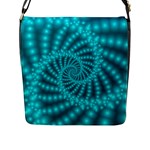 Glossy Pastel Blue Beaded Spiral Fractal Flap Closure Messenger Bag (L)