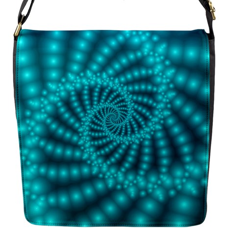 Glossy Pastel Blue Beaded Spiral Fractal Flap Closure Messenger Bag (S) from ArtsNow.com Front