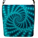 Glossy Pastel Blue Beaded Spiral Fractal Flap Closure Messenger Bag (S)