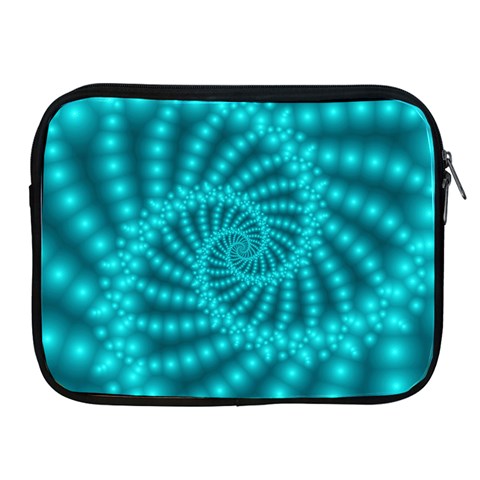 Glossy Pastel Blue Beaded Spiral Fractal Apple iPad 2/3/4 Zipper Case from ArtsNow.com Front