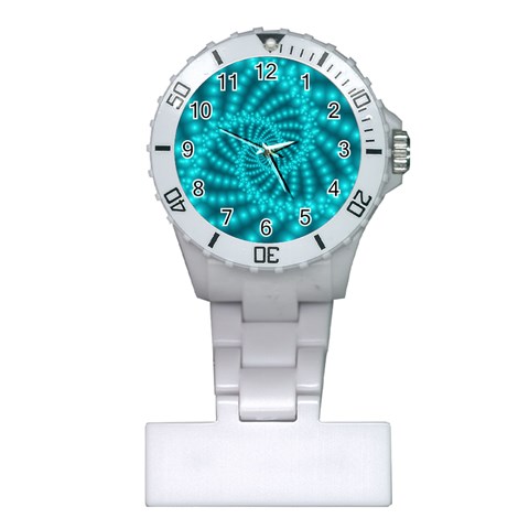 Glossy Pastel Blue Beaded Spiral Fractal Plastic Nurses Watch from ArtsNow.com Front