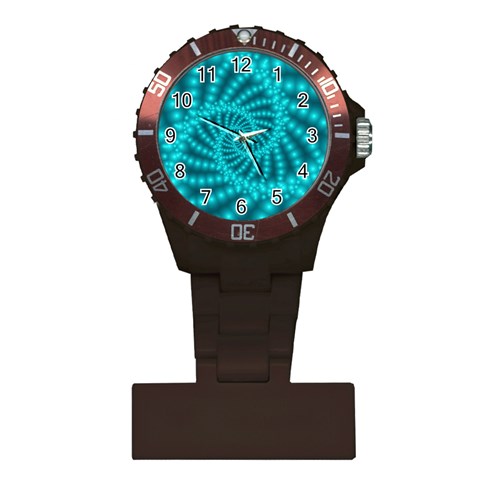 Glossy Pastel Blue Beaded Spiral Fractal Plastic Nurses Watch from ArtsNow.com Front