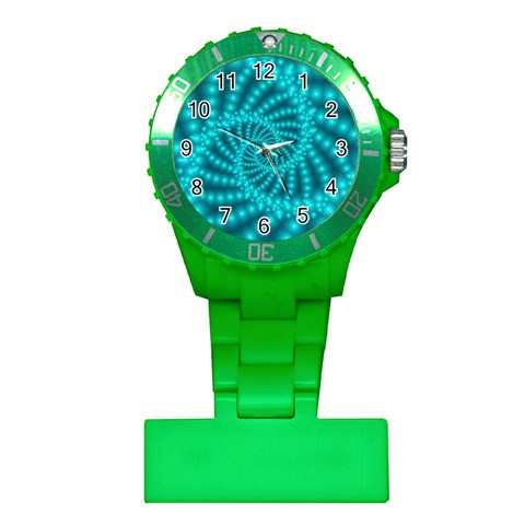 Glossy Pastel Blue Beaded Spiral Fractal Plastic Nurses Watch from ArtsNow.com Front