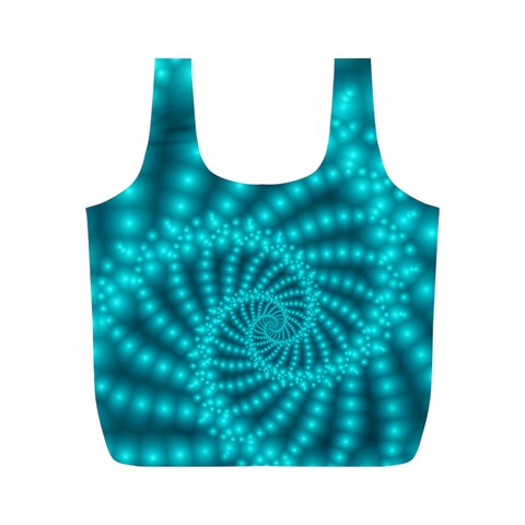 Glossy Pastel Blue Beaded Spiral Fractal Full Print Recycle Bag (M) from ArtsNow.com Front