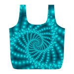 Glossy Pastel Blue Beaded Spiral Fractal Full Print Recycle Bag (L)