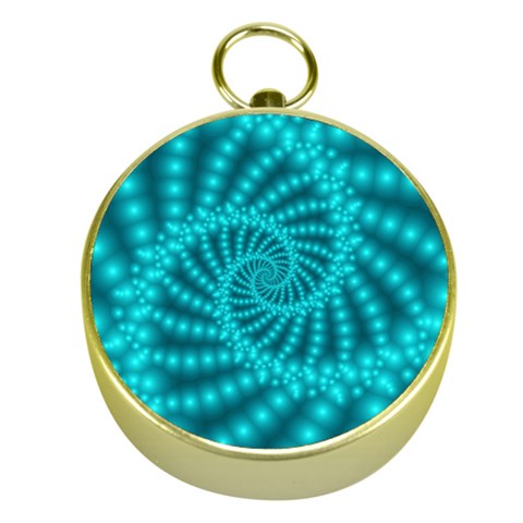 Glossy Pastel Blue Beaded Spiral Fractal Gold Compass from ArtsNow.com Front