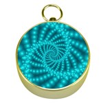 Glossy Pastel Blue Beaded Spiral Fractal Gold Compass