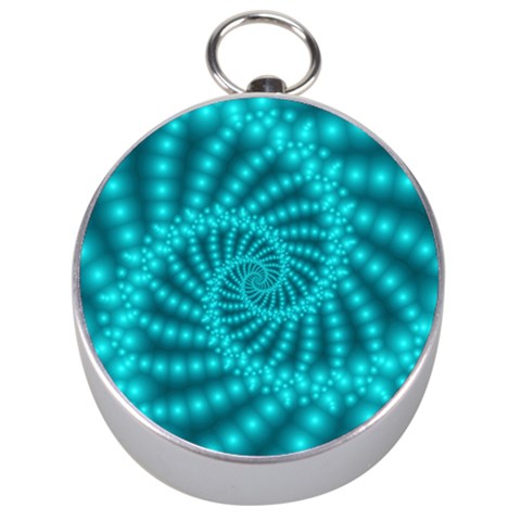 Glossy Pastel Blue Beaded Spiral Fractal Silver Compass from ArtsNow.com Front