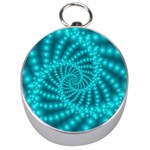 Glossy Pastel Blue Beaded Spiral Fractal Silver Compass