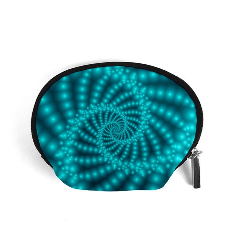 Glossy Pastel Blue Beaded Spiral Fractal Accessory Pouch (Small) from ArtsNow.com Front