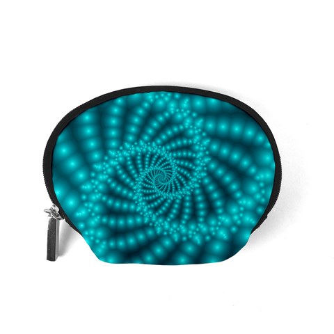 Glossy Pastel Blue Beaded Spiral Fractal Accessory Pouch (Small) from ArtsNow.com Back