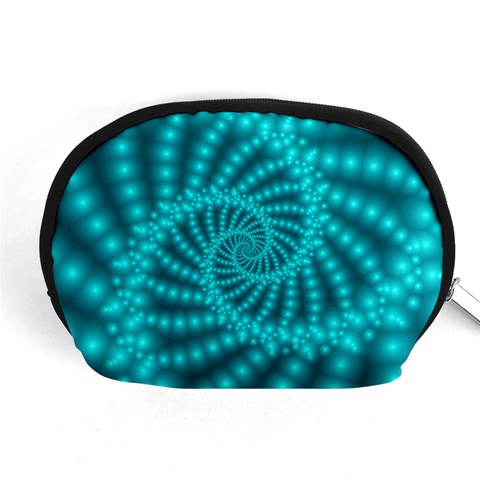 Glossy Pastel Blue Beaded Spiral Fractal Accessory Pouch (Medium) from ArtsNow.com Front