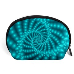 Glossy Pastel Blue Beaded Spiral Fractal Accessory Pouch (Large) from ArtsNow.com Front