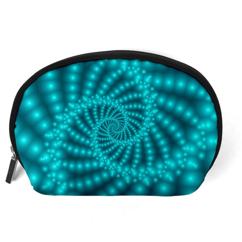 Glossy Pastel Blue Beaded Spiral Fractal Accessory Pouch (Large) from ArtsNow.com Back