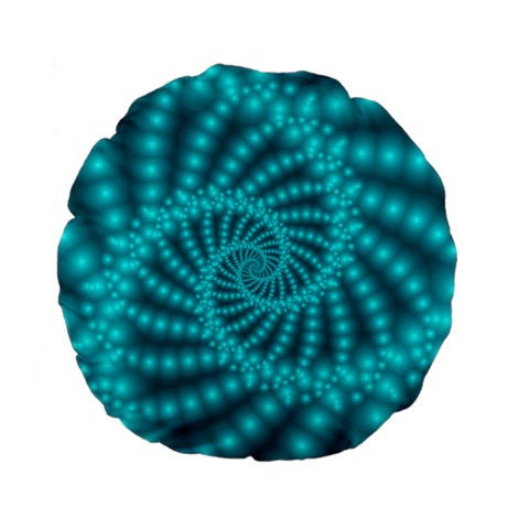 Glossy Pastel Blue Beaded Spiral Fractal Standard 15  Premium Flano Round Cushion  from ArtsNow.com Front